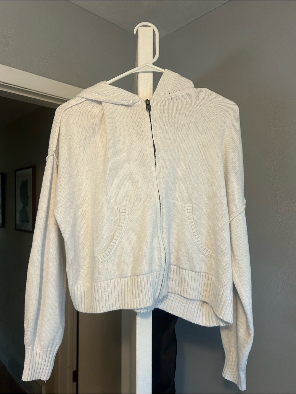 Hollister Cream Zip-Up Hooded Cardigan